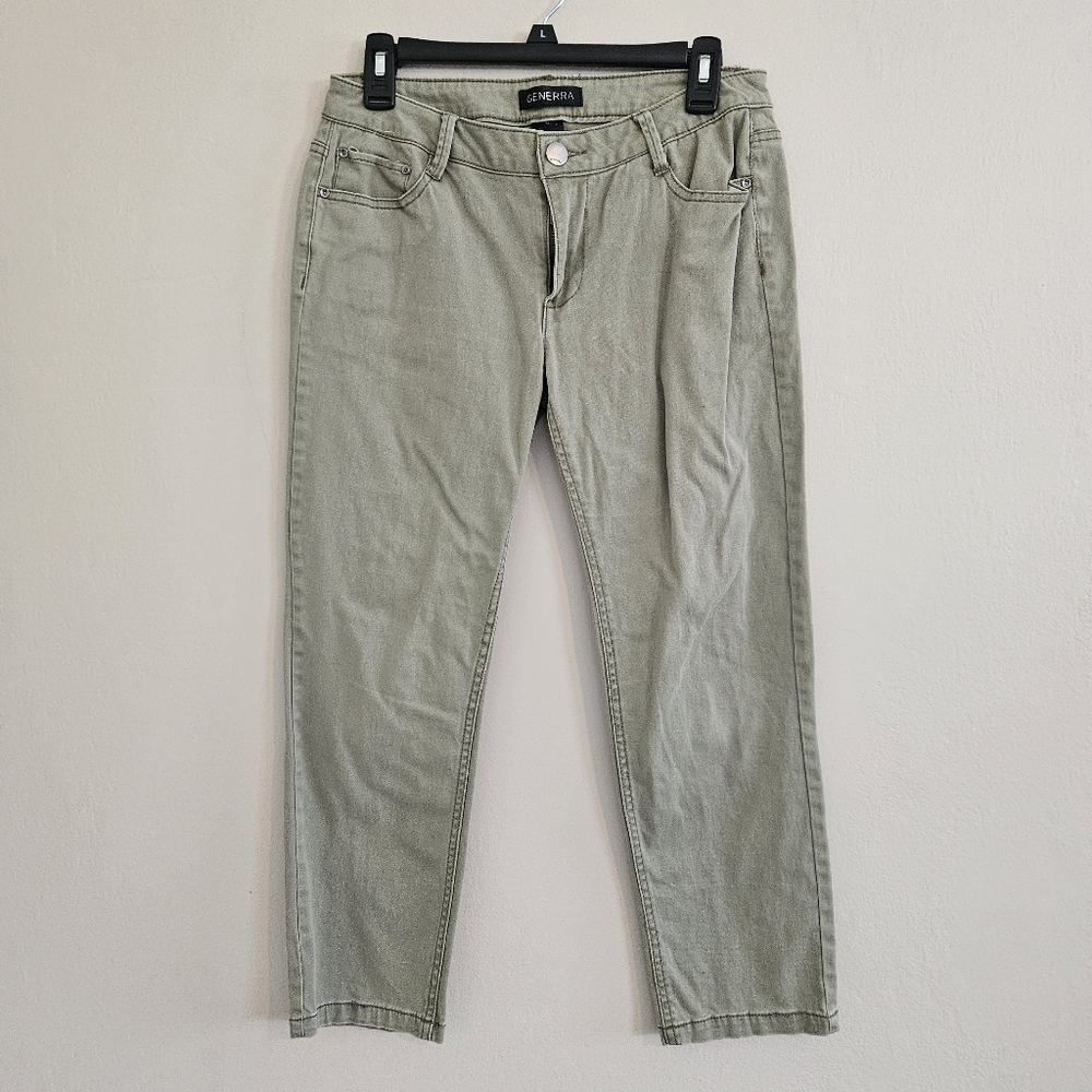 Generra Light Olive Green Beige Ankle Jean Capri Cotton Blend Pants Size 9